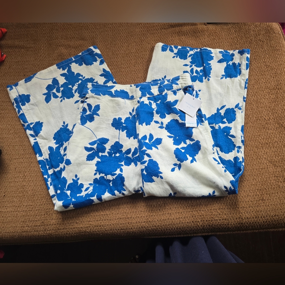 Cynthia Rowley Blue and White Floral Pants, Cropped